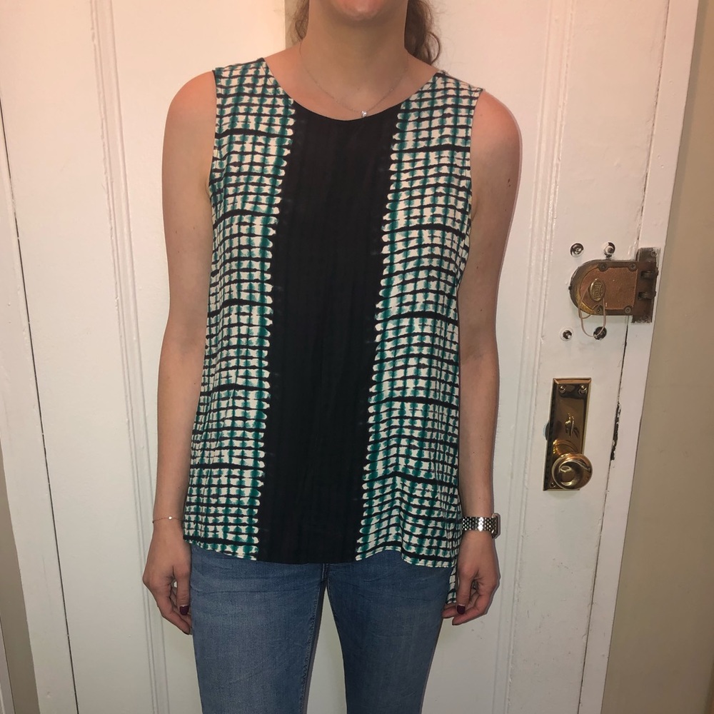 Parker black & blue silk top Medium M